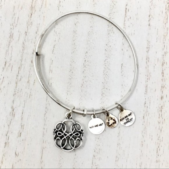 ALEX & ANI Path of Life Charm Silver Tone Bangle - Picture 3 of 5